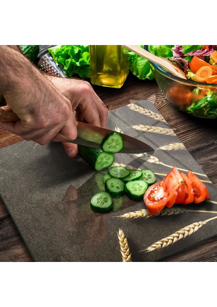 Cam Kesme Tahtası Kare Buğday Filizi Desenli 30X30 cm modelleri