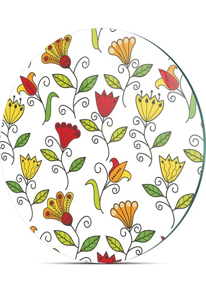 Cam Kesme Tahtası Yuvarlak Renkli Çiçekler Desenli 30X30 cm indirimleri