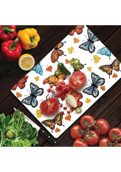 Cam Kesme Tahtası Renkli Kelebek Desenli 20X30 cm fiyatları