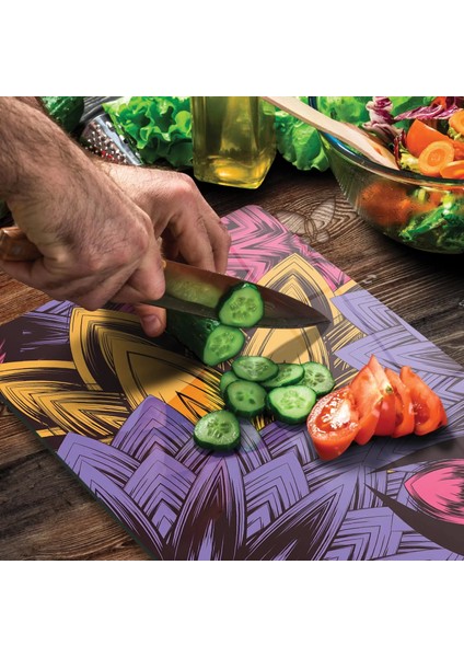 Cam Kesme Tahtası Mor Pembe Çiçek Desenli 20X30 cm fırsatları