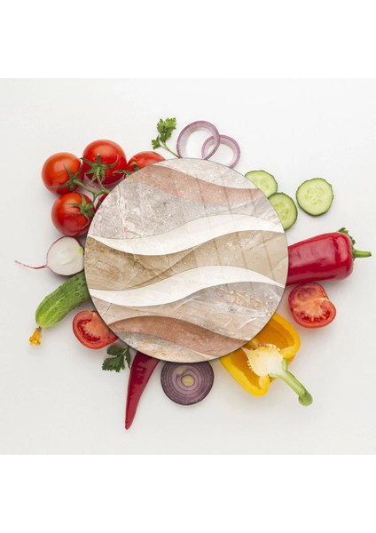 Cam Kesme Tahtası Yuvarlak Dalgalı Mermer Desenli 30X30 cm fiyatları