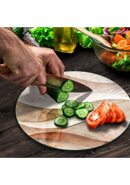 Cam Kesme Tahtası Yuvarlak Dalgalı Mermer Desenli 30X30 cm fırsatları