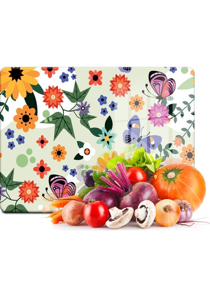 Cam Kesme Tahtası Kelebek ve Çiçek Desenli 20X30 cm