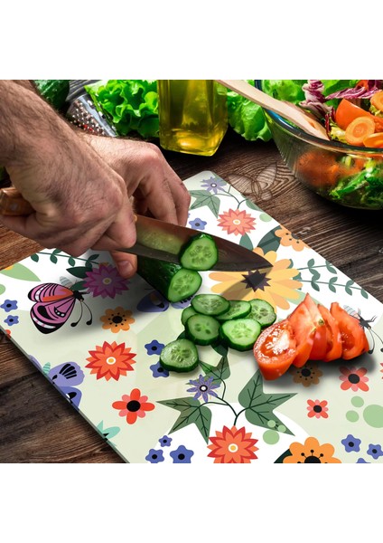 Cam Kesme Tahtası Kelebek ve Çiçek Desenli 20X30 cm fırsatları