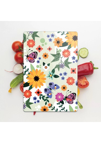 Cam Kesme Tahtası Kelebek ve Çiçek Desenli 20X30 cm indirimleri