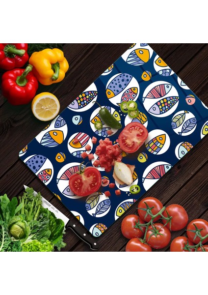 Cam Kesme Tahtası Marine Fish Buble 20X30 cm modelleri