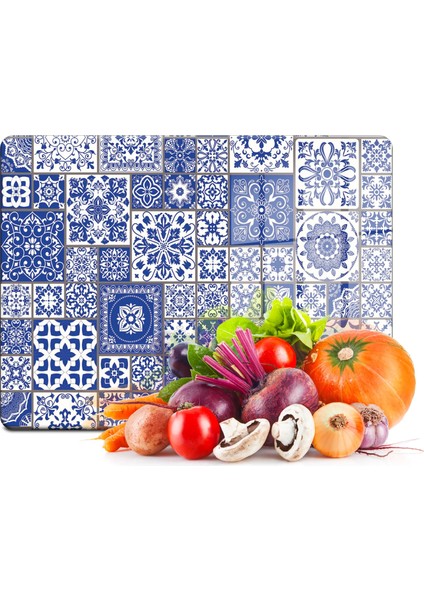 Cam Kesme Tahtası Mavi Çini Desenli 20X30 cm