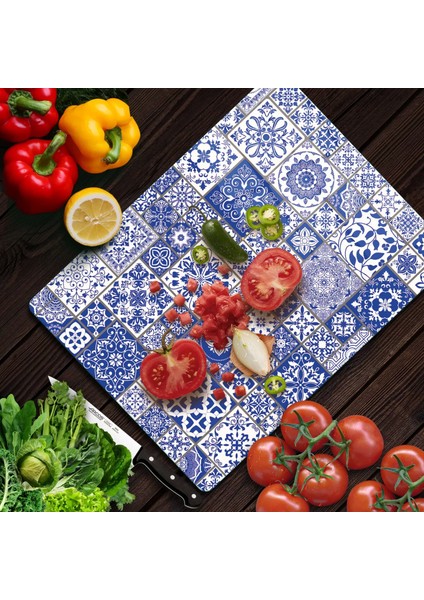 Cam Kesme Tahtası Mavi Çini Desenli 20X30 cm modelleri