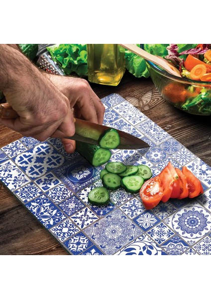Cam Kesme Tahtası Mavi Çini Desenli 20X30 cm fırsatları