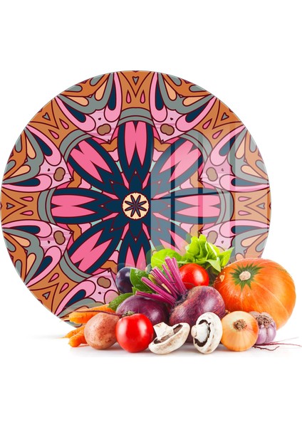 Cam Kesme Tahtası Yuvarlak Mandala Desenli 30X30 cm