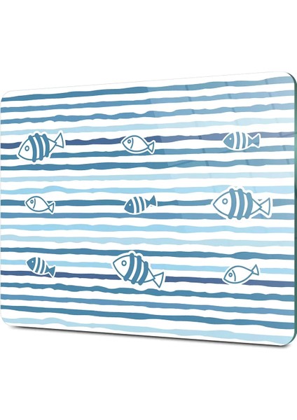 Cam Kesme Tahtası Marine Blue Fish Line 30X40 cm