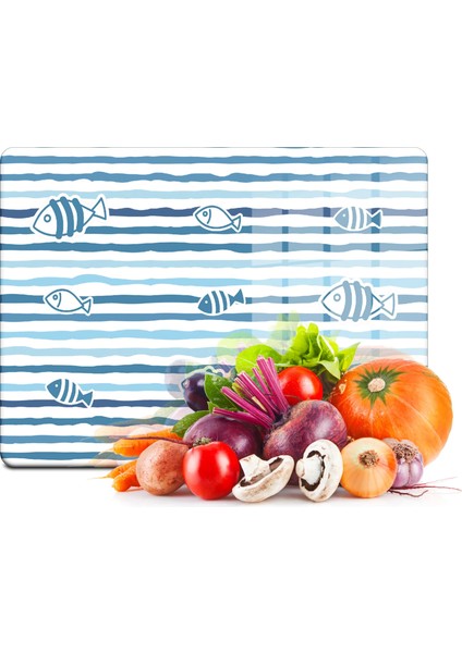 Cam Kesme Tahtası Marine Blue Fish Line 30X40 cm fiyatları