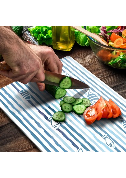 Cam Kesme Tahtası Marine Blue Fish Line 30X40 cm fırsatları