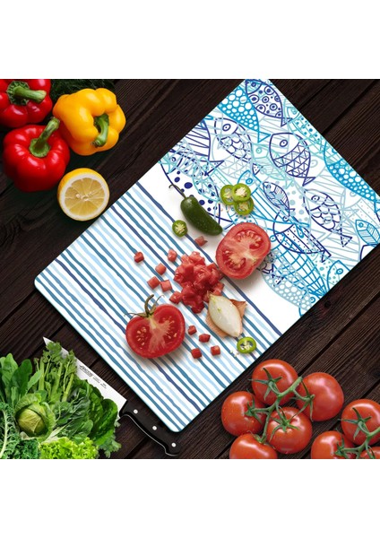 Cam Kesme Tahtası Marine Fish Waves 30X40 cm modelleri