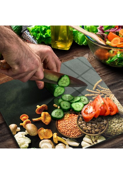 Cam Kesme Tahtası Kare Sebzeli Desenli 30X30 cm modelleri