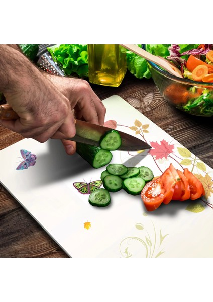 Cam Kesme Tahtası Sarmaşık Kelebek Desenli 20X30 cm fırsatları