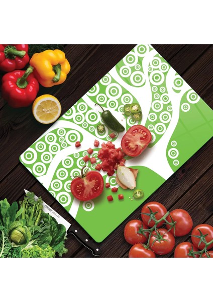 Cam Kesme Tahtası Retro Yeşil Ağaç Desenli 20X30 cm modelleri