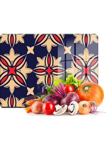 Cam Kesme Tahtası Lacivert Çini Desenli 30X40 cm