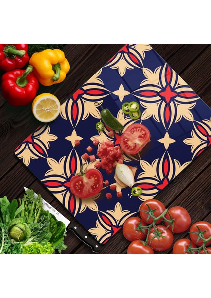Cam Kesme Tahtası Lacivert Çini Desenli 30X40 cm modelleri