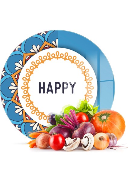 Cam Kesme Tahtası Yuvarlak Happy Desenli 30X30 cm