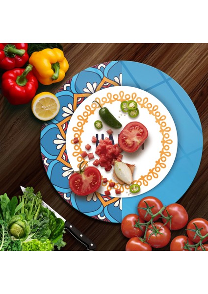 Cam Kesme Tahtası Yuvarlak Happy Desenli 30X30 cm modelleri