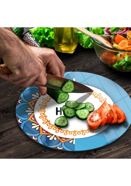 Cam Kesme Tahtası Yuvarlak Happy Desenli 30X30 cm fırsatları