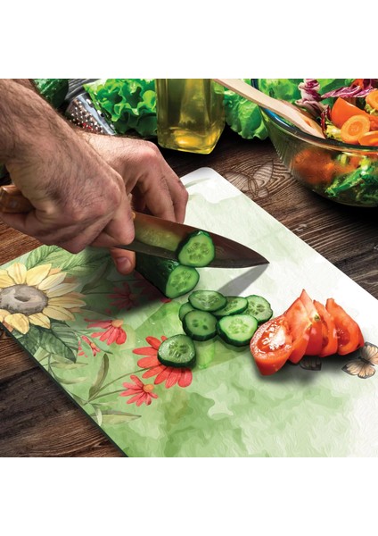 Cam Kesme Tahtası Suluboya Kelebek Desenli 30X40 cm