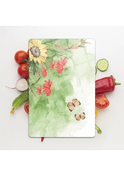 Cam Kesme Tahtası Suluboya Kelebek Desenli 30X40 cm