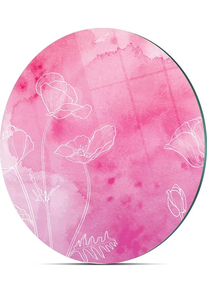 Cam Kesme Tahtası Yuvarlak Pembe Çiçek Desenli 30X30 cm indirimleri