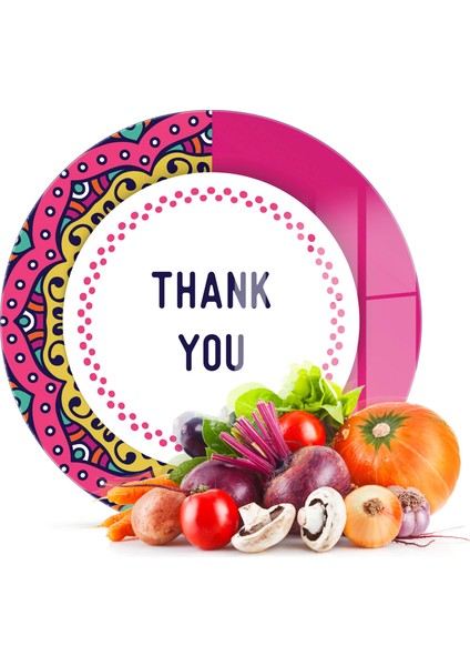 Cam Kesme Tahtası Yuvarlak Thank You Desenli 30X30 cm