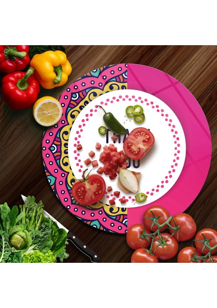 Cam Kesme Tahtası Yuvarlak Thank You Desenli 30X30 cm fiyatları