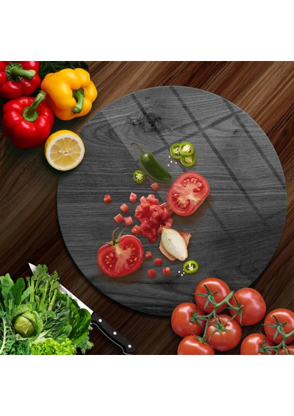Cam Kesme Tahtası Yuvarlak Siyah Ahşap Desenli 30X30 cm fiyatları