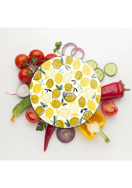 Cam Kesme Tahtası Yuvarlak Limon Desenli 30X30 cm fiyatları