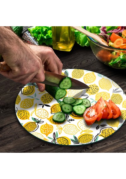 Cam Kesme Tahtası Yuvarlak Limon Desenli 30X30 cm fırsatları