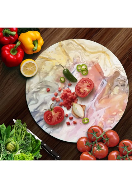 Cam Kesme Tahtası Yuvarlak Karışık Mermer Desenli 30X30 cm fiyatları