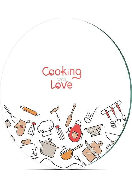 Cam Kesme Tahtası Yuvarlak Cooking Love Desenli 30X30 cm fırsatları