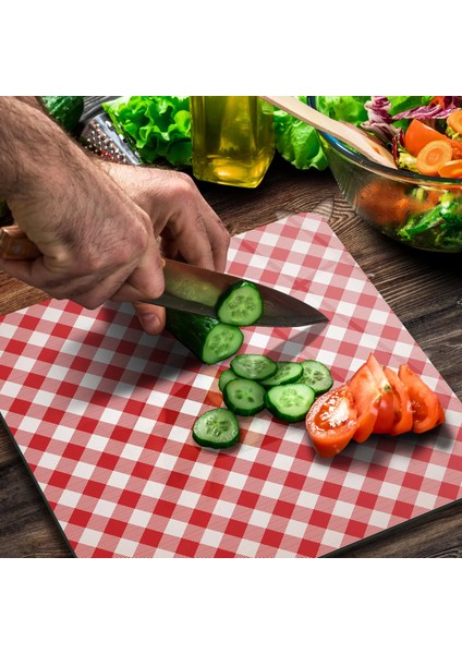 Cam Kesme Tahtası Kare Kırmızı Beyaz Desenli 30X30 cm modelleri