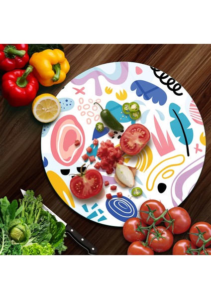 Cam Kesme Tahtası Yuvarlak Karışık Desenli 30X30 cm fiyatları