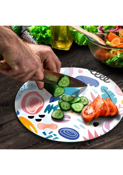 Cam Kesme Tahtası Yuvarlak Karışık Desenli 30X30 cm modelleri