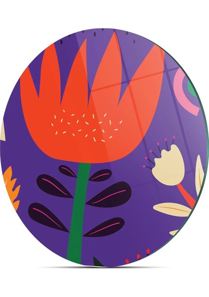 Cam Kesme Tahtası Yuvarlak Mor Lale Desenli 30X30 cm fırsatları