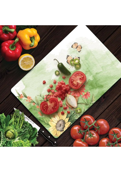 Cam Kesme Tahtası Suluboya Kelebek Desenli 20X30 cm modelleri
