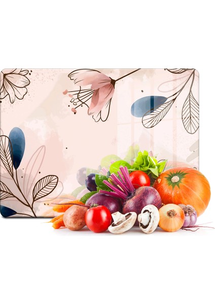 Cam Kesme Tahtası Suluboya Pembe Çiçek Desenli 30X40 cm