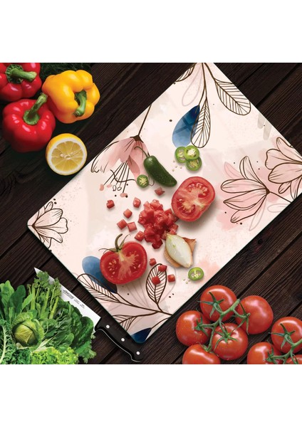Cam Kesme Tahtası Suluboya Pembe Çiçek Desenli 30X40 cm fiyatları