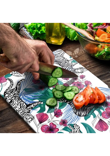 Cam Kesme Tahtası Vintage Zebra Desenli 20X30 cm modelleri