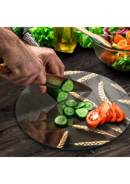 Cam Kesme Tahtası Yuvarlak Burçak Desenli 30X30 cm fırsatları