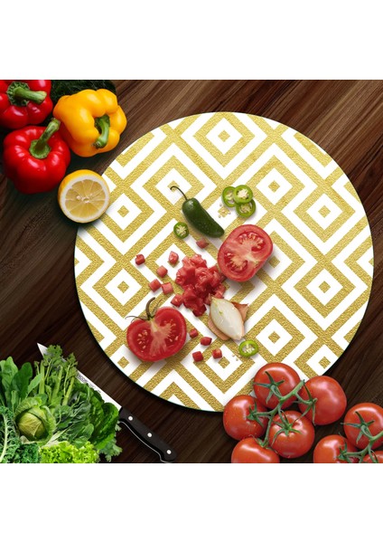 Cam Kesme Tahtası Yuvarlak Gold Kilim Desenli 30X30 cm fiyatları