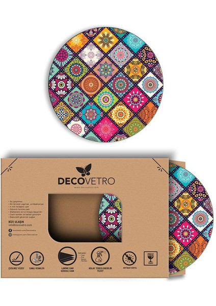 Cam Kesme Tahtası Yuvarlak Gold Kilim Desenli 30X30 cm indirimleri