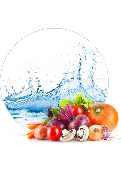 Cam Kesme Tahtası Yuvarlak Splash Desenli 30X30 cm