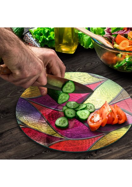 Cam Kesme Tahtası Yuvarlak Vitray Desenli 30X30 cm modelleri