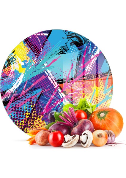Cam Kesme Tahtası Yuvarlak Karışık Renkli 30X30 cm